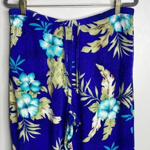 Vintage White Stag Size L Blue Tropical Hawaiian Floral Cropped Wide Leg Pants - Picture 3 of 12